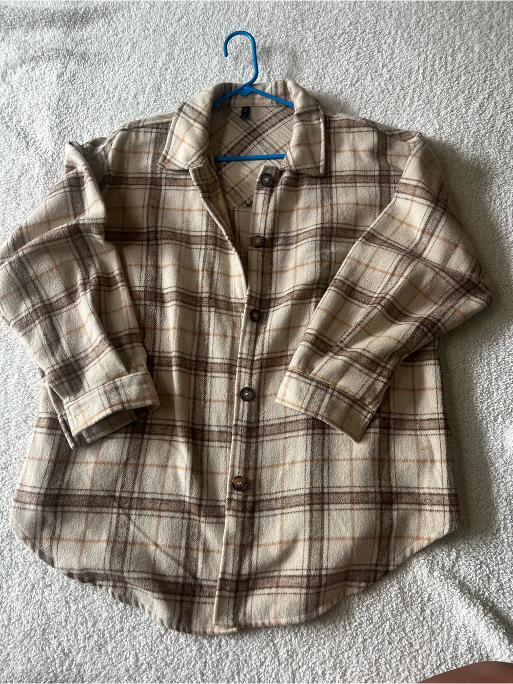 Zaful Cream and Brown Plaid Button-Down Shirt Jacket